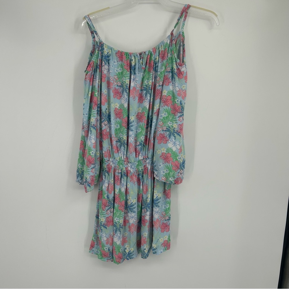 Coco Kai Hawaii Blue Floral Swim Cover Dress One Size O/S Vacation Beach Pool